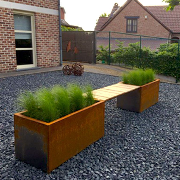 Jardinière en acier Corten avec banc Vegas Texas