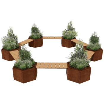 Jardinière en acier Corten avec banc Installation de feu de camp Vegas