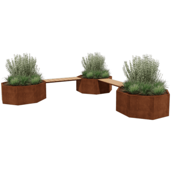 Jardinière en acier Corten avec banc Vegas Chicago corner arrangement