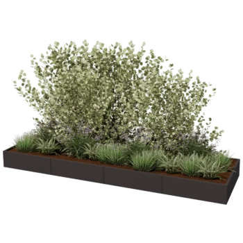 Jardinière XXL en acier - Rectangle - 400 x 120 x 80 cm - RAL9010 mat (blanc) - Avec plaque de fond