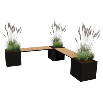 Jardinière en acier - Carré - Configuration d'angle - 221,2 x 221,2 x 50 cm - Autre couleur RAL - Avec plaque de fond - Avec banc 