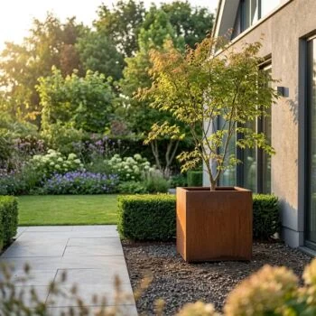 Jardinière en acier Corten - Carré - 80 x 80 x 80 cm - Avec plaque de fond