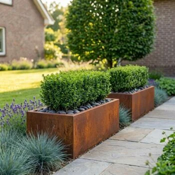 Jardinière en acier Corten - Rectangle - 100 x 40 x 30 cm - Sanc plaque de fond