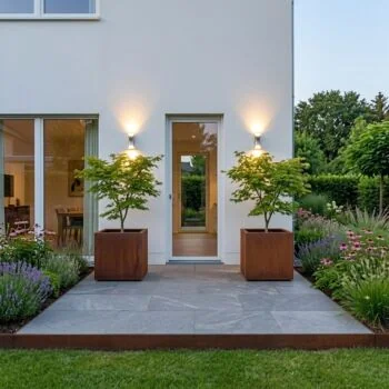 Jardinière en acier Corten - Carré - 70 x 70 x 70 cm - Avec plaque de fond - Avec pieds