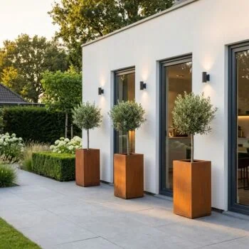 Jardinière en acier Corten - Carré - 30 x 30 x 60 cm - Avec plaque de fond