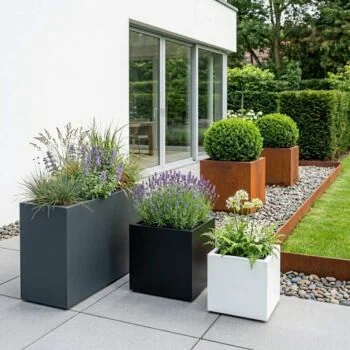 Jardinière en acier - Rectangle - 100 x 30 x 80 cm - RAL7016 mat (gris anthracite) - Avec plaque de fond