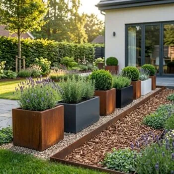 Jardinière en acier - Rectangle - 80 x 40 x 40 cm - RAL9005 mat (noir) - Avec plaque de fond - Avec pieds