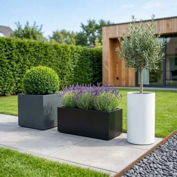 Jardinière en acier - Rectangle - 100 x 40 x 40 cm - RAL9005 mat (noir) - Sanc plaque de fond