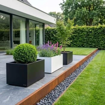 Jardinière en acier - Rectangle - 60 x 30 x 30 cm - RAL9005 mat (noir) - Sanc plaque de fond