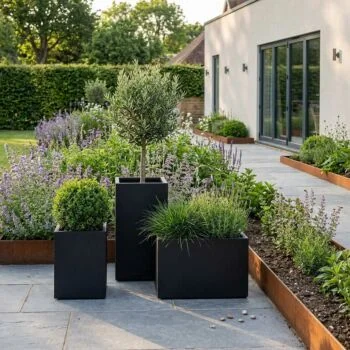 Jardinière en acier - Carré - 60 x 60 x 40 cm - RAL7016 mat (gris anthracite) - Avec plaque de fond