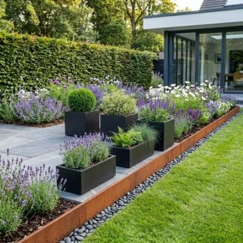 Jardinière en acier - Rectangle - 80 x 30 x 30 cm - RAL7016 mat (gris anthracite) - Avec plaque de fond - Avec roulettes