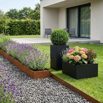 Jardinière en acier - Carré - 120 x 120 x 60 cm - RAL9005 mat (noir) - Avec plaque de fond