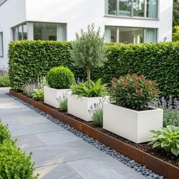 Jardinière en acier - Rectangle - 120 x 60 x 40 cm - RAL9010 mat (blanc) - Avec plaque de fond