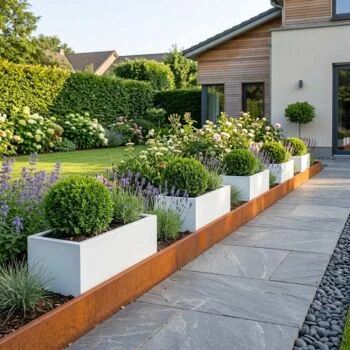 Jardinière en acier - Rectangle - 120 x 30 x 40 cm - RAL9010 mat (blanc) - Sanc plaque de fond