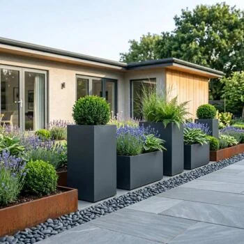 Jardinière en acier - Carré - 40 x 40 x 80 cm - RAL7016 mat (gris anthracite) - Avec plaque de fond - Avec roulettes