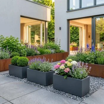Jardinière en acier - Rectangle - 100 x 50 x 50 cm - RAL7016 mat (gris anthracite) - Sanc plaque de fond