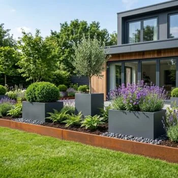 Jardinière en acier - Rectangle - 120 x 80 x 60 cm - RAL7016 mat (gris anthracite) - Sanc plaque de fond