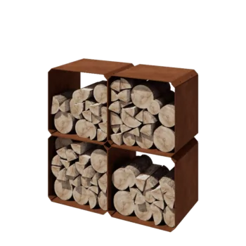 Range-bûches en acier Corten - Colorado 4 pièces - 40 x 40 x 40 cm