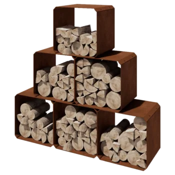 Range-bûches en acier Corten - Colorado 6 pièces - 40 x 40 x 40 cm