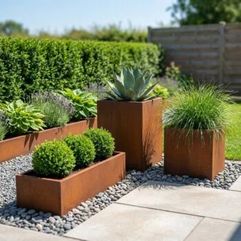 Jardinière en acier Corten - Rectangle - 100 x 30 x 30 cm - Avec plaque de fond