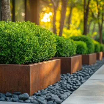 Jardinière en acier Corten - Carré - 60 x 60 x 30 cm - Avec plaque de fond - Avec roulettes