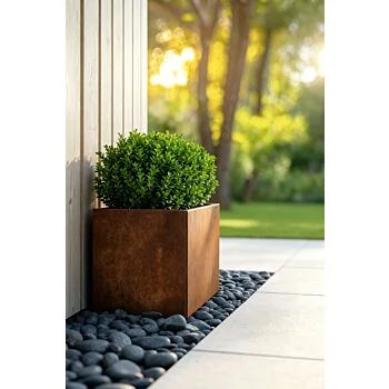 Jardinière en acier Corten - Carré - 30 x 30 x 40 cm - Avec plaque de fond - Avec pieds