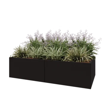 Jardinière XXL en acier - Rectangle - 200 x 100 x 50 cm - RAL9005 mat (noir) - Avec plaque de fond