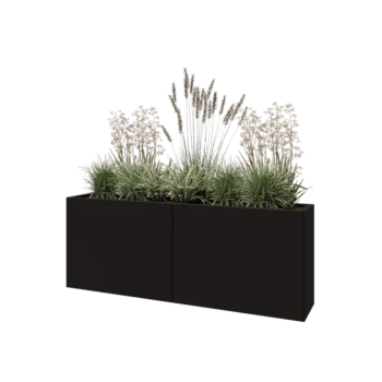 Jardinière XXL en acier - Rectangle - 160 x 30 x 60 cm - RAL9005 mat (noir) - Avec plaque de fond