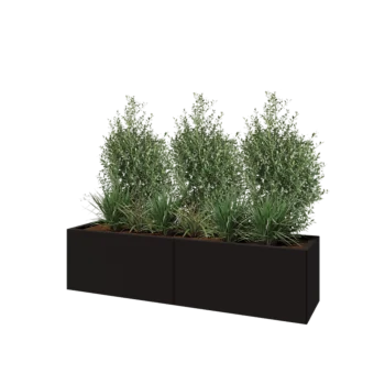 Jardinière XXL en acier - Rectangle - 160 x 40 x 40 cm - RAL9005 mat (noir) - Avec plaque de fond