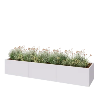 Jardinière XXL en acier - Rectangle - 360 x 80 x 60 cm - RAL9010 mat (blanc) - Sanc plaque de fond