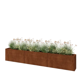 Jardinière XXL en acier Corten - Rectangle - 360 x 30 x 60 cm - Avec plaque de fond