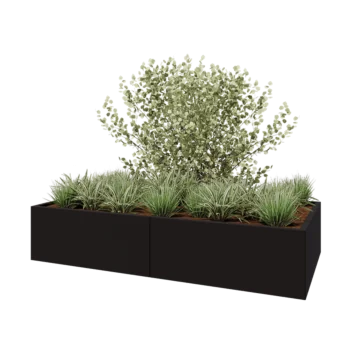 Jardinière XXL en acier - Rectangle - 200 x 100 x 40 cm - RAL9005 mat (noir) - Sanc plaque de fond