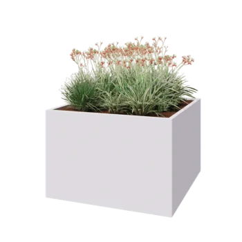 Jardinière en acier - Carré - 120 x 120 x 80 cm - RAL9010 mat (blanc) - Avec plaque de fond