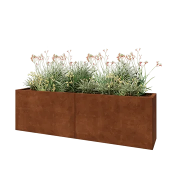 Jardinière XXL en acier Corten - Rectangle - 200 x 40 x 60 cm - Avec plaque de fond