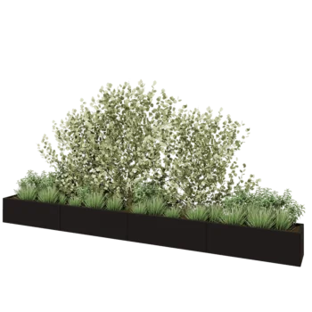 Jardinière XXL en acier - Rectangle - 480 x 40 x 40 cm - RAL9005 mat (noir) - Avec plaque de fond