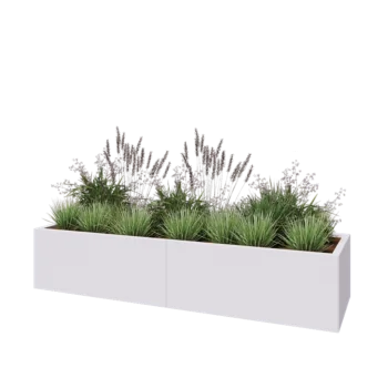 Jardinière XXL en acier - Rectangle - 200 x 60 x 40 cm - RAL9010 mat (blanc) - Sanc plaque de fond