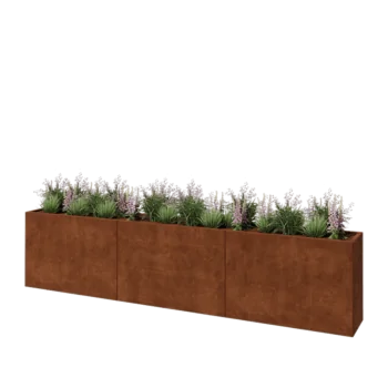 Jardinière XXL en acier Corten - Rectangle - 360 x 40 x 80 cm - Sanc plaque de fond