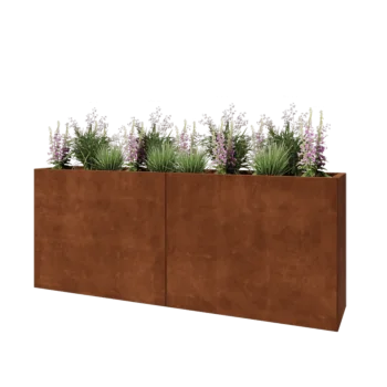 Jardinière XXL en acier Corten - Rectangle - 200 x 40 x 80 cm - Sanc plaque de fond