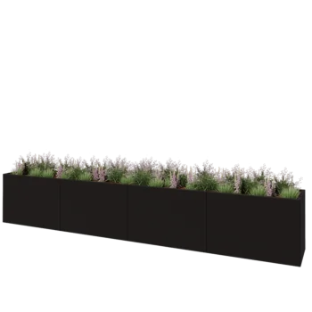 Jardinière XXL en acier - Rectangle - 480 x 60 x 80 cm - RAL9005 mat (noir) - Sanc plaque de fond