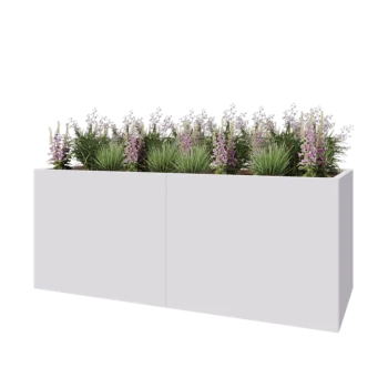 Jardinière XXL en acier - Rectangle - 200 x 80 x 80 cm - RAL9010 mat (blanc) - Avec plaque de fond