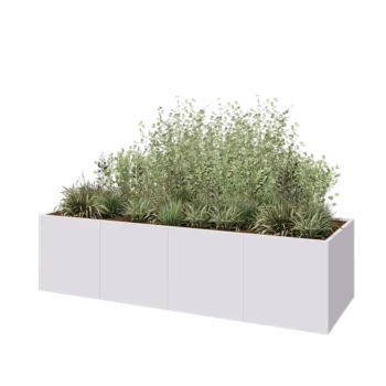 Jardinière XXL en acier - Rectangle - 320 x 100 x 80 cm - RAL9010 mat (blanc) - Avec plaque de fond