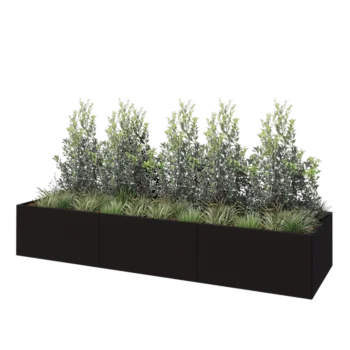 Jardinière XXL en acier - Rectangle - 360 x 100 x 60 cm - RAL9005 mat (noir) - Avec plaque de fond