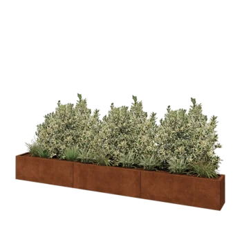 Jardinière XXL en acier Corten - Rectangle - 360 x 30 x 40 cm - Avec plaque de fond