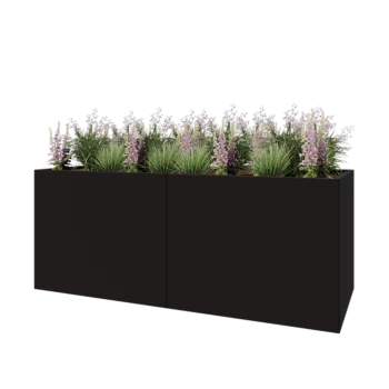 Jardinière XXL en acier - Rectangle - 200 x 80 x 80 cm - RAL9005 mat (noir) - Avec plaque de fond