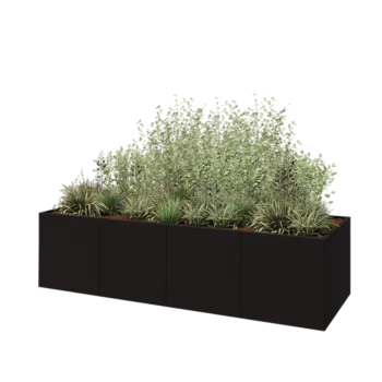 Jardinière XXL en acier - Rectangle - 320 x 100 x 80 cm - RAL9005 mat (noir) - Avec plaque de fond