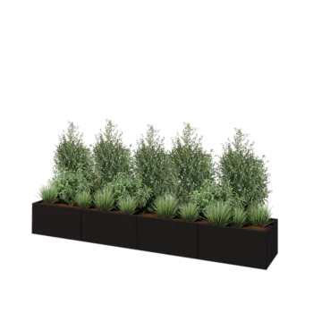 Jardinière XXL en acier - Rectangle - 320 x 50 x 40 cm - RAL9005 mat (noir) - Sanc plaque de fond
