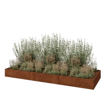 Jardinière XXL en acier Corten - Rectangle - 360 x 120 x 30 cm - Sanc plaque de fond