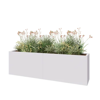 Jardinière XXL en acier - Rectangle - 200 x 40 x 60 cm - RAL9010 mat (blanc) - Avec plaque de fond