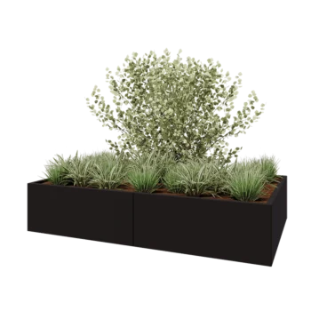 Jardinière XXL en acier - Rectangle - 200 x 120 x 40 cm - RAL9005 mat (noir) - Sanc plaque de fond