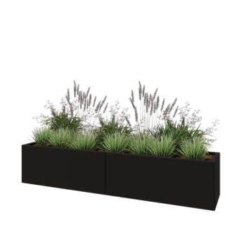Jardinière XXL en acier - Rectangle - 200 x 40 x 40 cm - RAL9005 mat (noir) - Sanc plaque de fond